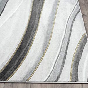Abani Grey & White Rugs Modern Linear Design Bedroom Rug, Contemporary Line Art 5'3" X 7'6" (5x8) Non-Shed Area Rug