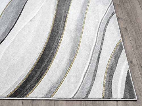 Abani Grey & White Rugs Modern Linear Design Bedroom Rug, Contemporary Line Art 5'3" X 7'6" (5x8) Non-Shed Area Rug
