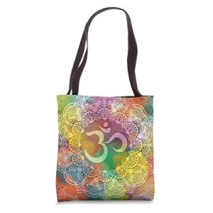 abstract watercolor om buddhism yoga tote bag