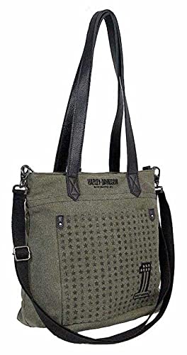 Harley-Davidson Women's Embroidered #1 Logo Distressed Denim Tote Bag - Olive