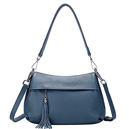 Over Earth Genuine Leather Handbags for Women Crossbody Bag Ladies Shoulder Hobo Purse Small(O111-2E Indigo Blue)