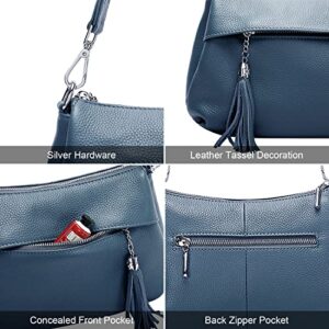 Over Earth Genuine Leather Handbags for Women Crossbody Bag Ladies Shoulder Hobo Purse Small(O111-2E Indigo Blue)