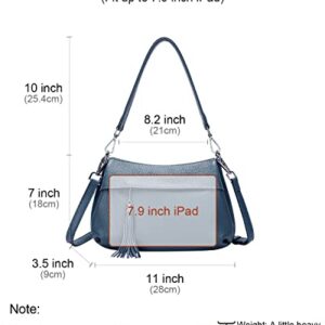 Over Earth Genuine Leather Handbags for Women Crossbody Bag Ladies Shoulder Hobo Purse Small(O111-2E Indigo Blue)