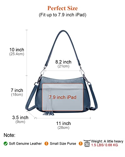 Over Earth Genuine Leather Handbags for Women Crossbody Bag Ladies Shoulder Hobo Purse Small(O111-2E Indigo Blue)