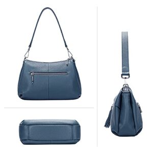 Over Earth Genuine Leather Handbags for Women Crossbody Bag Ladies Shoulder Hobo Purse Small(O111-2E Indigo Blue)