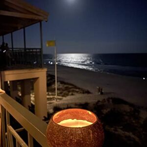 Coconut Bowl Candle with Wooden Wick - Palm Wax, Eco-Friendly, Tropical Beach and Ocean Decor (Vanilla Scent)