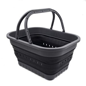 SAMMART 19L (5 Gallon) Collapsible Tub with Handle - Portable Outdoor Picnic Basket/Crater - Foldable Shopping Bag - Space Saving Storage Container (Black) (1, Grey/Black)