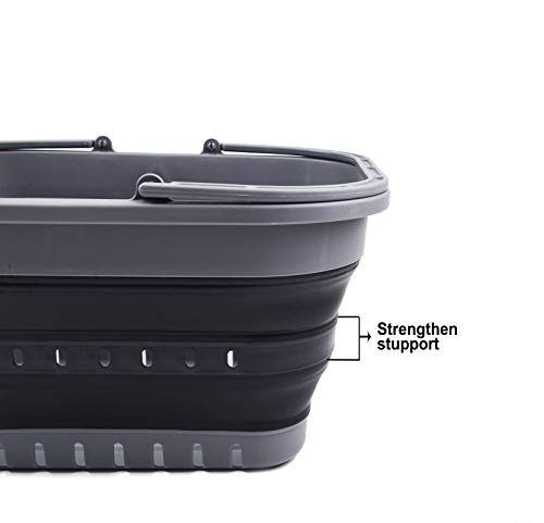 SAMMART 19L (5 Gallon) Collapsible Tub with Handle - Portable Outdoor Picnic Basket/Crater - Foldable Shopping Bag - Space Saving Storage Container (Black) (1, Grey/Black)