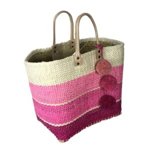 Mar Y Sol Samana Ombre Stripe Sisal Market Tote Straw Beach Bag w Pom Pom (Pink)