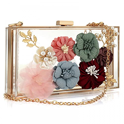 Acrylic Purses and Handbags for Women Floral Beaded Embellished Clutch Elegant Banquet Evening Handbags Crossbody Bag