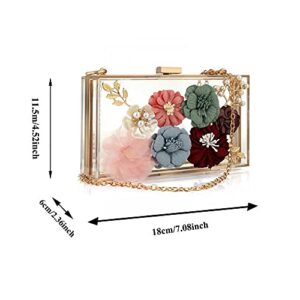 Acrylic Purses and Handbags for Women Floral Beaded Embellished Clutch Elegant Banquet Evening Handbags Crossbody Bag