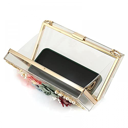 Acrylic Purses and Handbags for Women Floral Beaded Embellished Clutch Elegant Banquet Evening Handbags Crossbody Bag