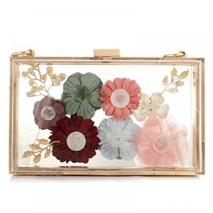 Acrylic Purses and Handbags for Women Floral Beaded Embellished Clutch Elegant Banquet Evening Handbags Crossbody Bag