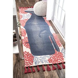 nuloom thomas paul printed flatweave cotton fabled whale runner rug, 2′ 6″ x 6′, multi