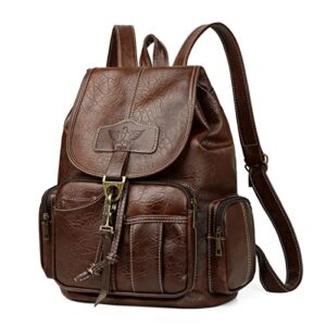 vojad backpack purse for women fashion leather designer travel large ladies vintage style shoulder bags with drawstring (deep brown)