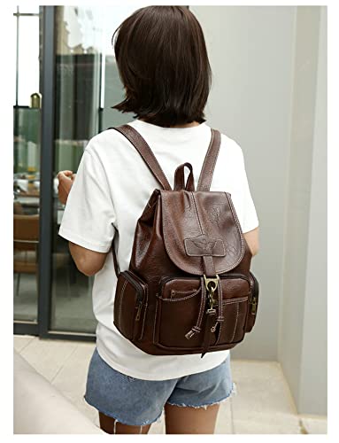 Vojad Backpack Purse for Women Fashion Leather Designer Travel Large Ladies Vintage Style Shoulder Bags with Drawstring (Deep brown)