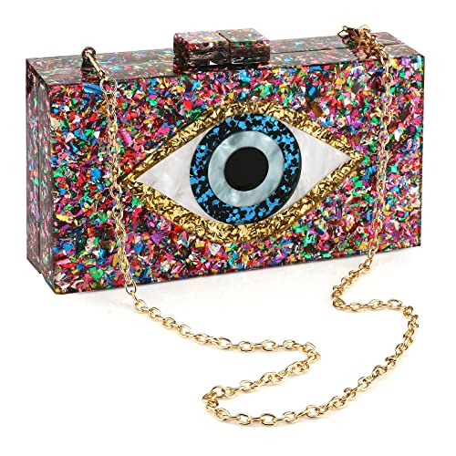 Gets Acrylic Clutch Purses for Women Evening Bag Eyes Multicolor Perspex Box Clutch Glitter Purse Handbags Crossbody Bag (a Multicolor)