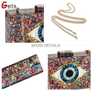 Gets Acrylic Clutch Purses for Women Evening Bag Eyes Multicolor Perspex Box Clutch Glitter Purse Handbags Crossbody Bag (a Multicolor)