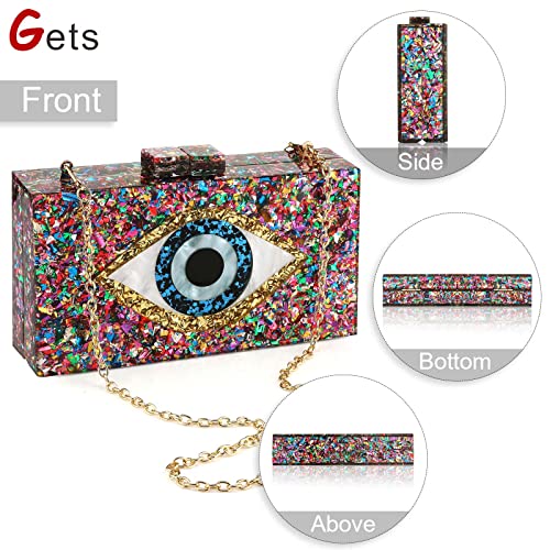 Gets Acrylic Clutch Purses for Women Evening Bag Eyes Multicolor Perspex Box Clutch Glitter Purse Handbags Crossbody Bag (a Multicolor)