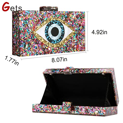 Gets Acrylic Clutch Purses for Women Evening Bag Eyes Multicolor Perspex Box Clutch Glitter Purse Handbags Crossbody Bag (a Multicolor)