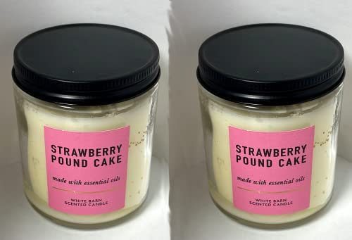 Bath and Body Works 2 Piece Pack (7oz/198g ) White Barn Strawberry Pound Cake Single Wick Scented Candle