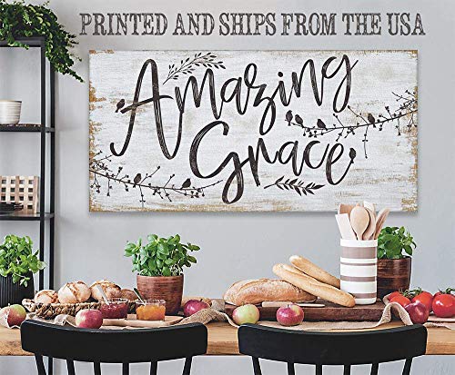 Amazing Grace - 12" x 24" Canvas Wall Art (Printed on Canvas, Not Wood) - Stretched on a Heavy Wood Frame - Ready to Hang - Perfect Dining and Living Room Decor - Makes a Great Housewarming Gift Under $50