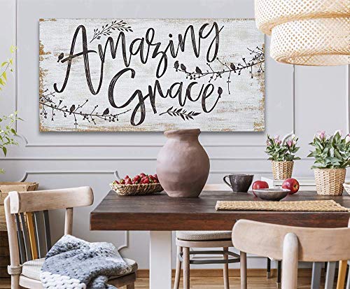 Amazing Grace - 12" x 24" Canvas Wall Art (Printed on Canvas, Not Wood) - Stretched on a Heavy Wood Frame - Ready to Hang - Perfect Dining and Living Room Decor - Makes a Great Housewarming Gift Under $50