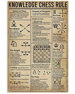 qshpo knowledge chess rule posters science guide metal signs room club garage decor retro plaque wall decor 8×12 inches