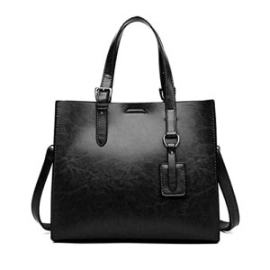 Women Satchel Handbags Purse - Fashion PU Leather Tote for Ladies Vintage Shoulder Bag Top Handle Bags Large Ladies Utility, Black