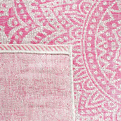 SAFAVIEH Courtyard Collection 5'3" x 7'6" Light Grey/Fuchsia CYH8734 Boho Mandala Indoor/ Outdoor Waterproof Easy--Cleaning Patio Backyard Mudroom Area--Rug