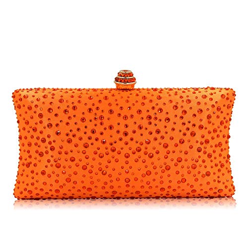 Women Handbags Rhinestone Evening Bags Party Purse Prom Wedding Bride Crystal Party Clutches Bag with Chain (Orange)