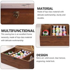 Cabilock Wood Sewing Storage Basket Knitting Crochet Embroidery Art Supplies Organizer Household Travel Sewing Repair Accessories Box for DIY Beginner Camper Without Accessories