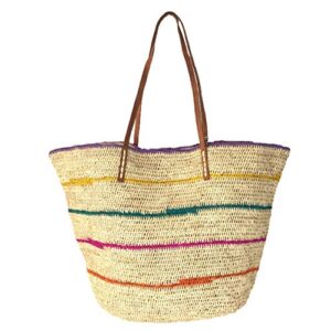 mar y sol cielo striped crocheted raffia straw carryall tote bag, natural/multi