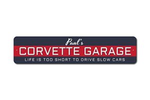 corvette garage sign, custom sign for dad’s corvette sign, chevy garage decor, chevy car collector aluminum sign – 6″ x 24″