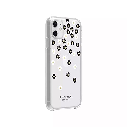 kate spade new york Protective Hardshell Case for iPhone 12 Mini - Scattered Flowers Black/White/Gold Gems/Clear/White Bumper