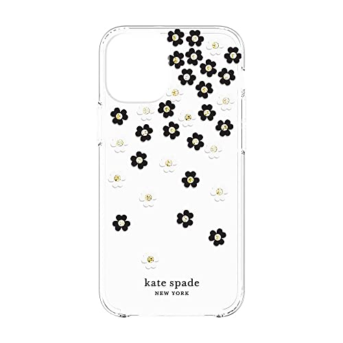 kate spade new york Protective Hardshell Case for iPhone 12 Mini - Scattered Flowers Black/White/Gold Gems/Clear/White Bumper