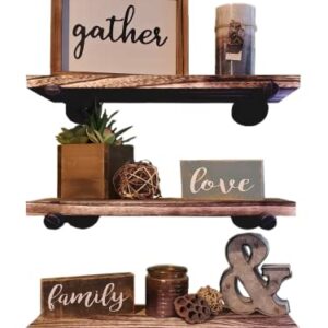 Ty Creations Floating Shelves with Industrial Pipe Brackets Home, Set of 3, Rustic Wall Mounted Wood Shelving Storage Home Decor for Bathroom, Kitchen, Bedroom, Living Room, Office