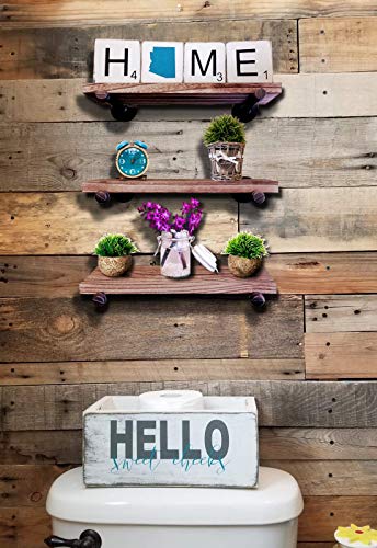 Ty Creations Floating Shelves with Industrial Pipe Brackets Home, Set of 3, Rustic Wall Mounted Wood Shelving Storage Home Decor for Bathroom, Kitchen, Bedroom, Living Room, Office