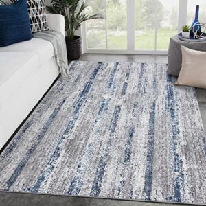 LUXE WEAVERS Modern Distressed Striped Area Rug Blue 8x10, Stain Resistant Carpet