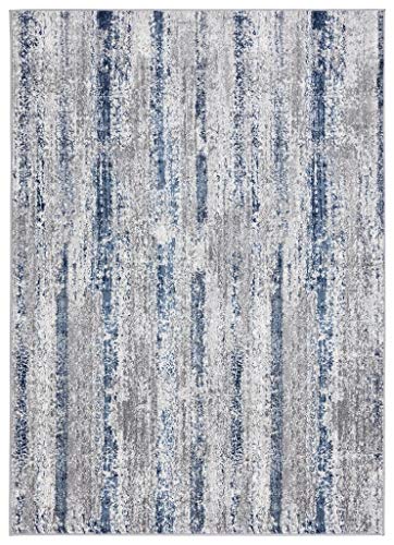 LUXE WEAVERS Modern Distressed Striped Area Rug Blue 8x10, Stain Resistant Carpet