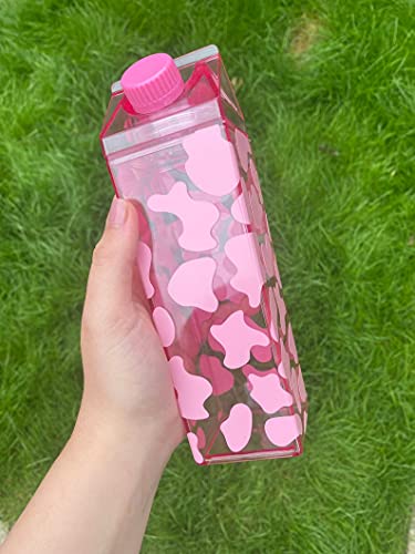 Clear Milk Carton Water Bottle, Aesthetic Water Bottles Square Milk Storing Containers Reusable Water Tumbler Cute Kawaii Water Bottle