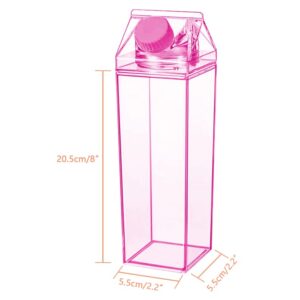 Clear Milk Carton Water Bottle, Aesthetic Water Bottles Square Milk Storing Containers Reusable Water Tumbler Cute Kawaii Water Bottle