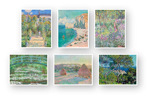 Classic Art Prints | Monet Paintings by Ink Inc. | Impressionist Master Painters Wall Decor | Waterlilies Sunflowers Ocean | Set of 6 8x10 Unframed