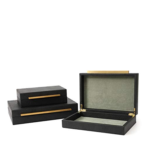 Kingflux Faux Black Shagreen Leather Set of 3 Pcs Decorative Boxes, Storage Boxes Jewelry Organizer, Men's Accessory Organizer (Black)