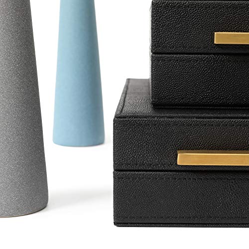 Kingflux Faux Black Shagreen Leather Set of 3 Pcs Decorative Boxes, Storage Boxes Jewelry Organizer, Men's Accessory Organizer (Black)