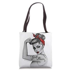 official girl power pinup art modern rosie the riveter tote bag