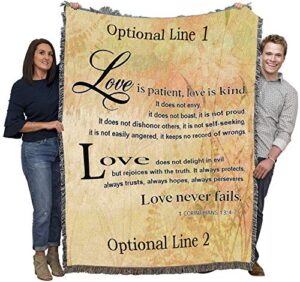 pure country weavers love is patient love is kind blanket 3 – scriptures – 1 corinthians 13 – personalized – custom wedding gift tapestry throw woven from cotton – made in the usa (72×54)