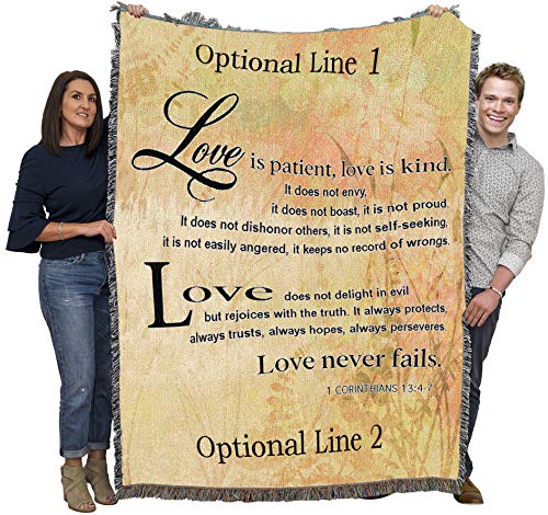 Pure Country Weavers Love is Patient Love is Kind Blanket 3 - Scriptures - 1 Corinthians 13 - Personalized - Custom Wedding Gift Tapestry Throw Woven from Cotton - Made in The USA (72x54)