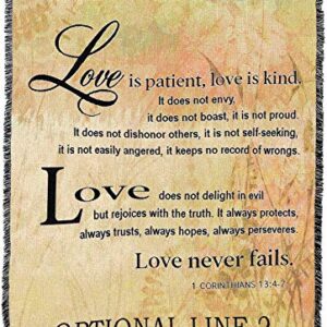 Pure Country Weavers Love is Patient Love is Kind Blanket 3 - Scriptures - 1 Corinthians 13 - Personalized - Custom Wedding Gift Tapestry Throw Woven from Cotton - Made in The USA (72x54)