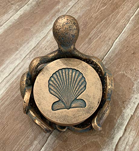 Octopus Coaster Set - Nautical Ocean Beach Sea Shell Coastal Decor - Bronze / Verdigris Finish